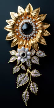 Stunning brooch featuring sunflower and flower design with intricate detailing photo