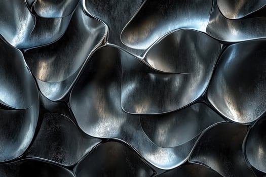 Artistic metal surface featuring flowing, wave-like patterns illuminated softly photo