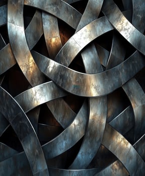 Intricate metal weaving showcases complex design in striking patterns photo