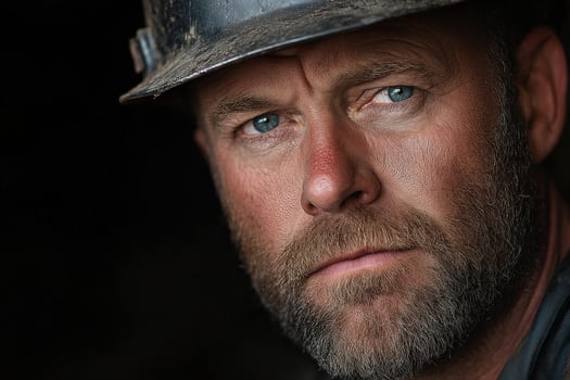 Miner with intense gaze captures the essence of hard labor in underground work photo