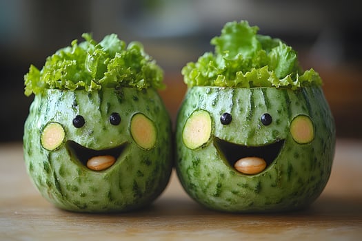 Playful Watermelon Characters with Leafy Hair for Whimsical Decor or Greeting Cards photo