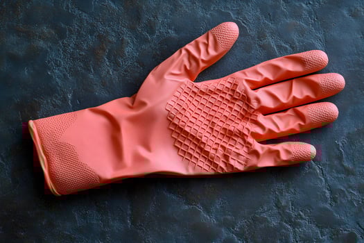 Orange Rubber Glove on Dark Surface for Cleaning and Safety Concepts photo