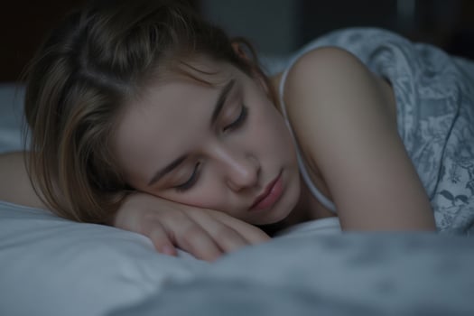 Close-up of teenage girl sleeping in his bed photo