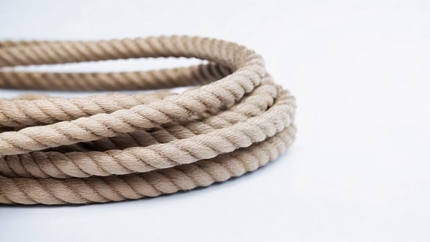 Beige cotton rope coiled on white background photo