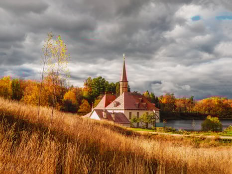 Autumn sunny landscape with an old Palace. photo