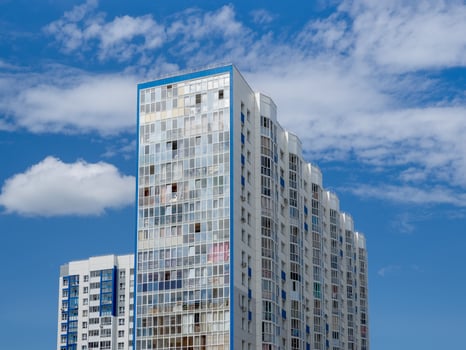 Colored wall on the background of blue sky photo