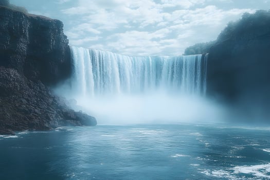 Majestic Waterfall in Misty Landscape - Nature's Power and Serenity for Print or Poster Design photo