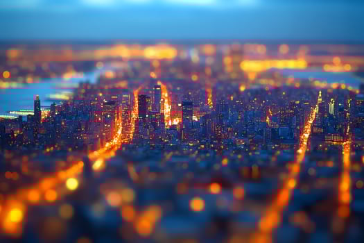 Vibrant Cityscape at Dusk with Glowing Lights for Urban Posters and Prints photo