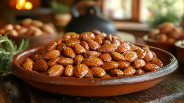 A bowl of almonds sitting on a table photo