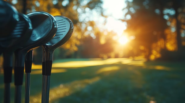 Golf clubs and golf balls in the sun photo