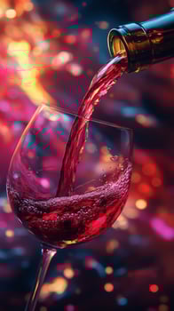 A wine glass is being filled with red wine photo