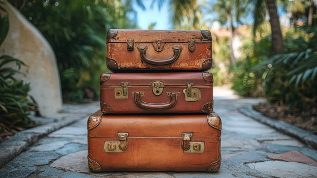 Three suitcases stacked on top of each other photo