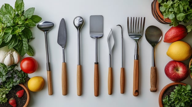 A group of kitchen utensils arranged in a circle photo