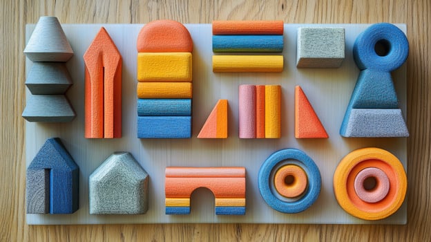 A set of colorful wooden blocks arranged on a table photo