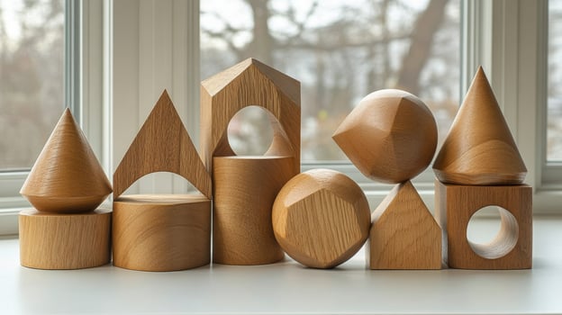 Wooden shapes on a window sill photo