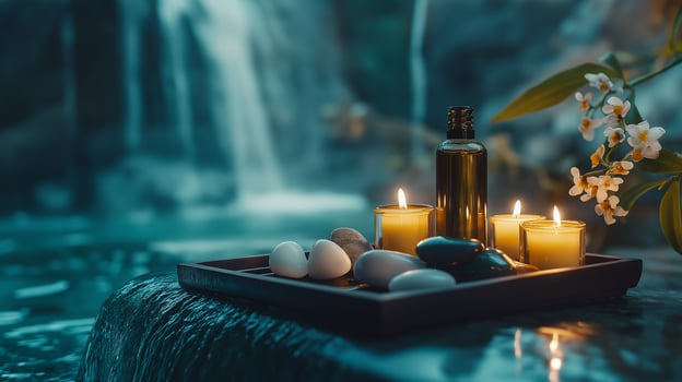 Spa composition by the waterfall. photo