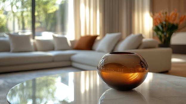 A vase sitting on a table in a living room photo