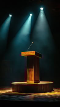 A podium on a stage with spotlight photo