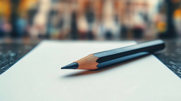 A pencil is sitting on top of a piece of paper photo