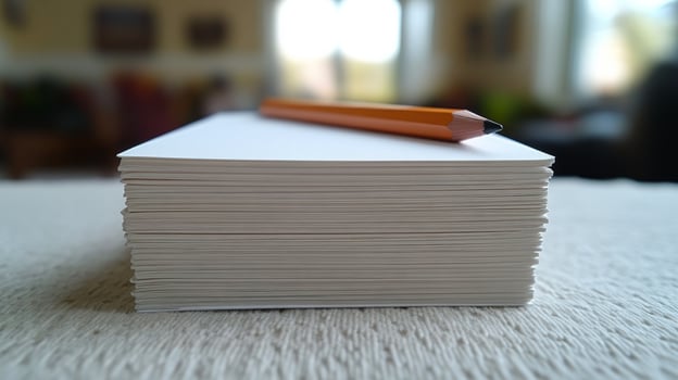 A stack of white paper with a pencil on top photo