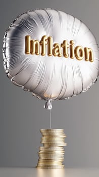 inflation balloon over a pile of coins photo