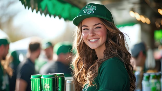 Festive Beer Serving at St. Patrick's Celebration with Smiling Staff photo