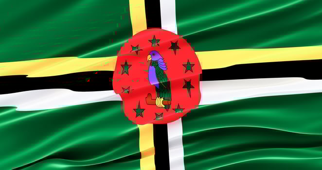 3D render of dominica flag for Memorial Day, dominica Waving Flag, Independence Day. photo