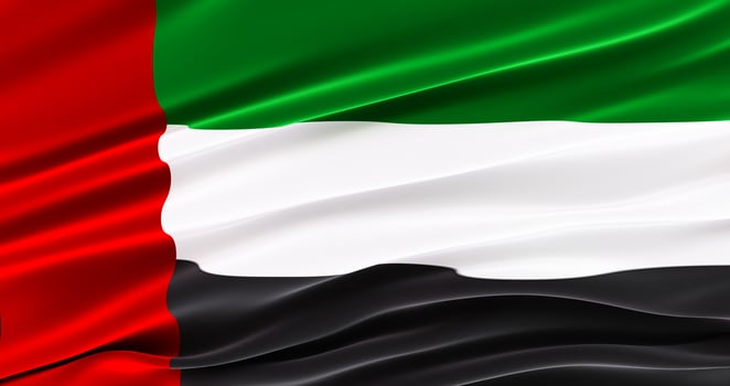 Waving Fabric Flag of united arab emirates, Silk Flag of uae. 3D render photo