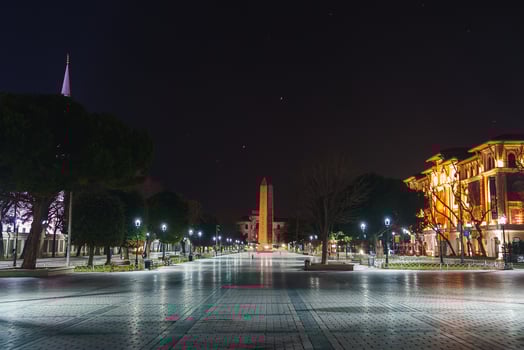 Obelisk of Theodosius Illuminated at Night in Sultanahmet Square photo