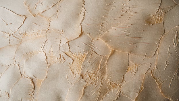 Closeup of Cracked Beige Textured Plaster Surface with Abstract Patterns and Natural Rough Background photo
