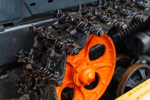A close up of a track on a bulldozer photo