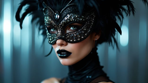 Mysterious Masquerade Elegance with Dark Feather Accents photo