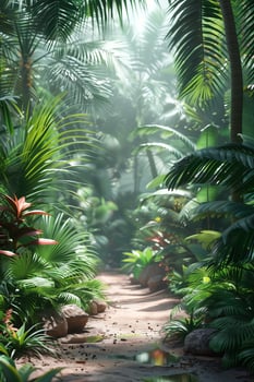 A path through a jungle with plants and trees photo