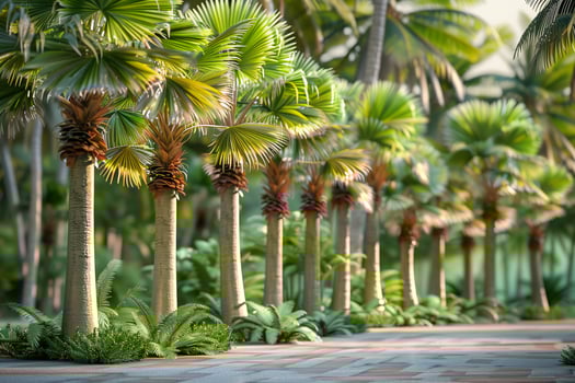 A row of palm trees in a tropical setting photo