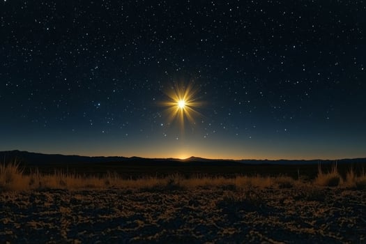 The star shines brightly in the night sky photo