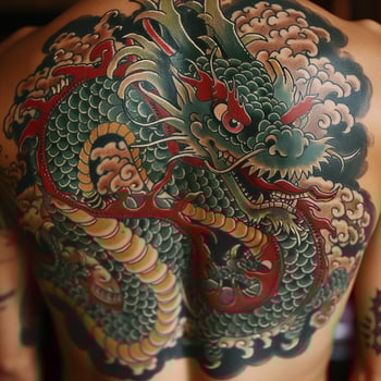 A man with a dragon tattoo on his back photo