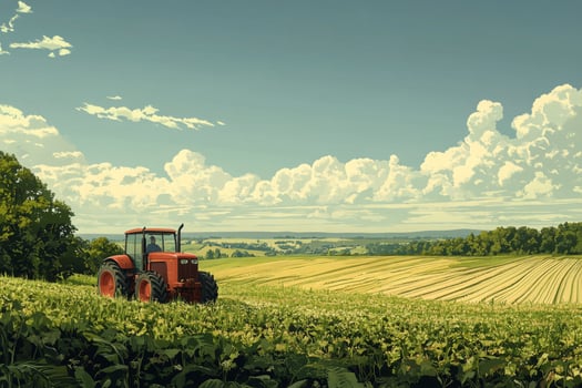 A painting of a tractor in a field photo
