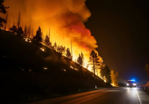 LA Intense Wildfire Engulfing California Hillside Forests Los Angeles Wildfire 2025 Scene photo