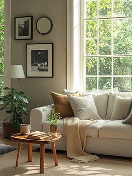 living room with armchair and houseplant photo