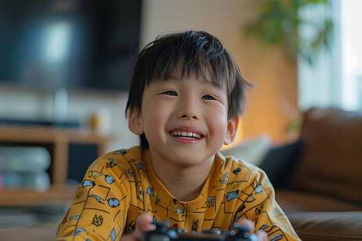 A young boy is playing games photo