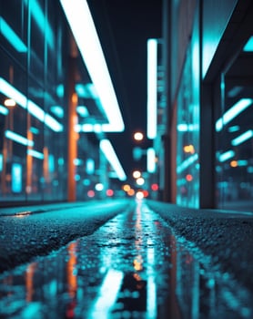 Urban Road with Reflective Surfaces at NightUrban Road with Reflective Surfaces at Night. photo