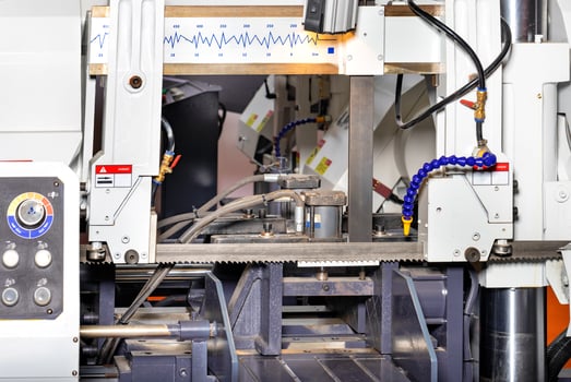 Industrial band saw for cutting with hydraulic and pneumatic drives. photo