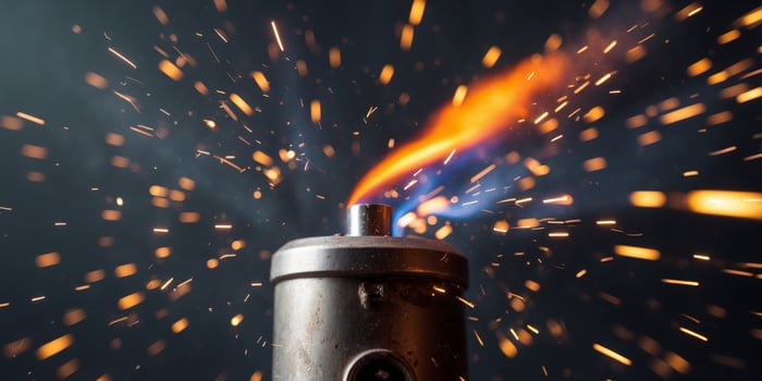 A closeup shot of a burning electric torch with sparks flying around photo
