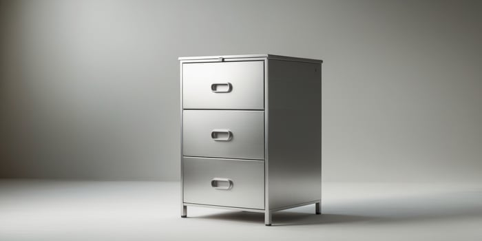 A silver metal storage unit with four drawers photo
