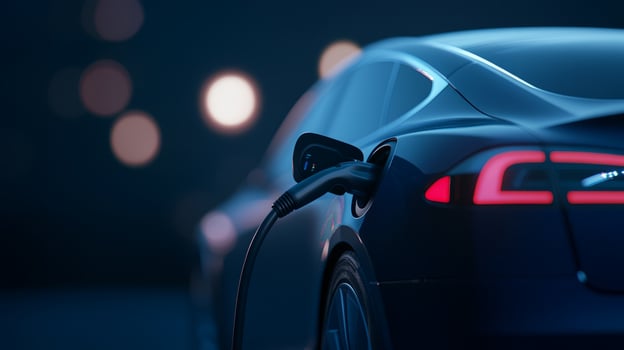 electronic charger plugged in or connect to electric car. photo