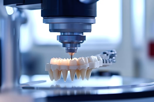 Dental milling machine carving denture in a lab photo