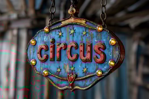 Vintage circus sign hanging with illuminated light bulbs photo