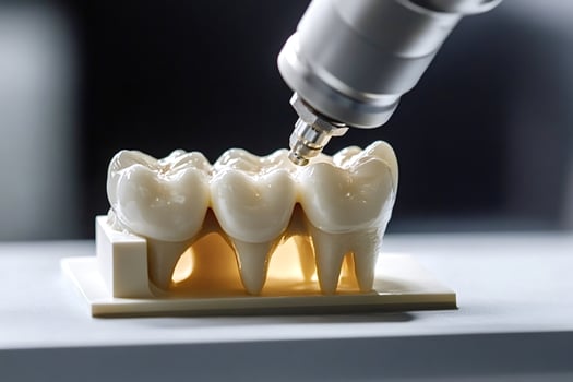 Dental milling machine carving a prosthesis for dental implants photo