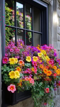 A window box filled with colorful flowers photo