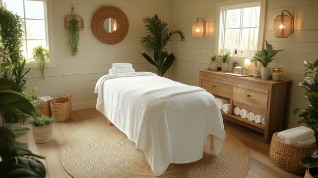 Tranquil spa room with nature-inspired decor and soothing atmosphere for relaxation and wellness photo